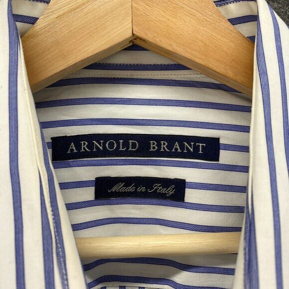 Arnold Brant Shirt Men 16 Blue Striped Button Up Collared Long Sleeve Cotton - Picture 5 of 10